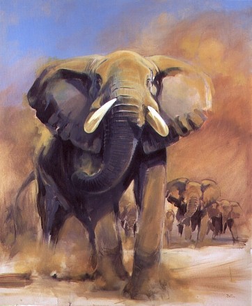 Elephants, East Africa (oil painting) -- 100 x 120 cm